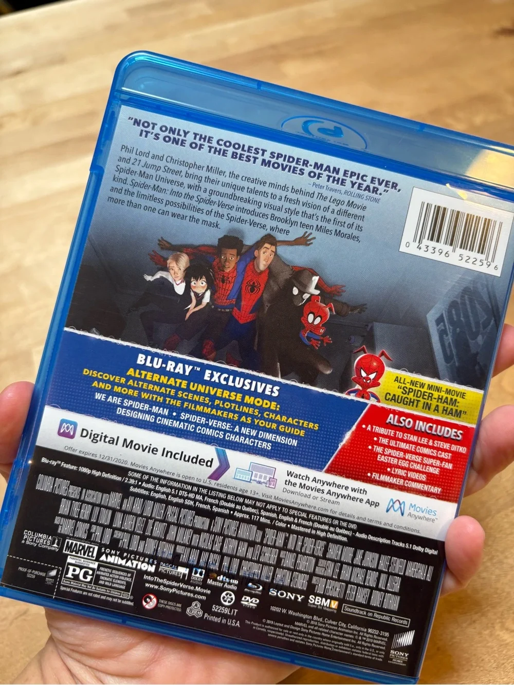 Sony Spider-Man: Into the Spider-Verse Blu-ray Marvel Cartoon Animated